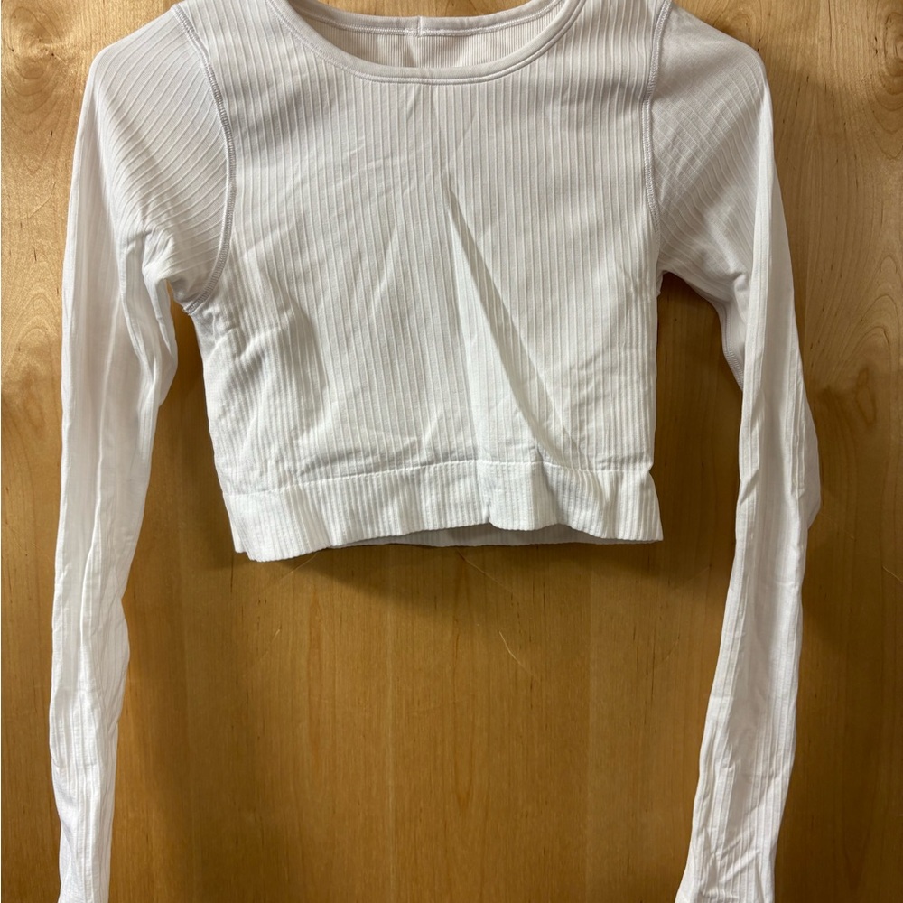 Lululemon White Ribbed Long Sleeve Top